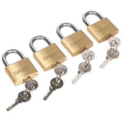 Siegen S0992 Brass Body Padlock with Brass Cylinder 40mm Key Alike Pack Of 4