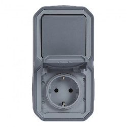 NOWE PLEXO 55 Gniazdo Schuko 2P+Z + łącznik schodowy komplet natynkowy 16A - 250V AC szare 069746L