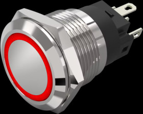 Vandal-proof pushbutton, silver, illuminated  (red), mounting Ø 19 mm, IP65/IP67, 82-5551.1113