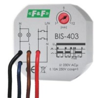 WBIS403 Przekaźnik bistabilny służy do załączania i wyłączania oświetlenia (230V) - na szynę - z wyłącznikiem czasowym