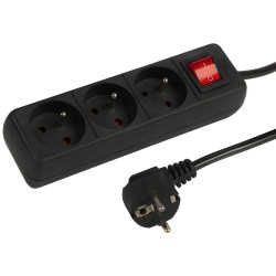 Przedłużacz sieciowy 3-Gniazda z uziemieniem 1,5m czarny z wyłącznikiem