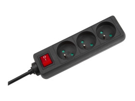 Przedłużacz czarny KEMOT z przełacznikiem 3 gniazda- 3m (1,5mm)