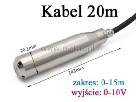 Sonda hydrostatyczna; poziom 15m; kabel 20m; 0-10V