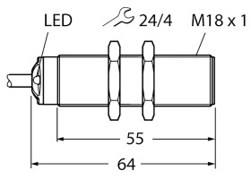 Czujnik zbliżeniowy M18 Ultradźwiękowy 500 mm Turck 15 → 30 V DC długość 64mm Gwintowany