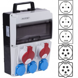 Rozdzielnica budowlana CAS_1 hermetyczna IP54 Bez zabezpieczeń + 32A/[5P] + 16A/[5P] + 3x230V/[2P+Z] DOKTORVOLT DV-8102-F