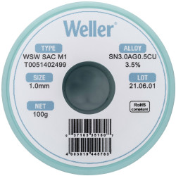 Weller T0051402499 Solder Lead-Free Sn30Ag05Cu 100g 1mm Reel