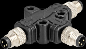 60573 M8 T-splitter, A-coded, 3 pin, 1x plug > 2x plug