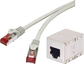 Renkforce RF-3828940 RJ45 Kabel sieciowy, kabel krosowy CAT 6 S/FTP 0.50 m szary z zaczepami blokującymi, styki pozłacan