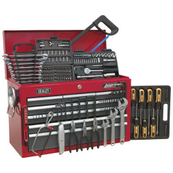 Sealey AP22509BBCOMB Topchest 9 Drawer - BB Runners - Red/Grey &amp; 204pc Tool Kit