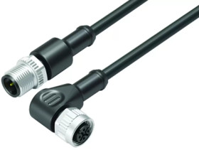 Sensor actuator cable, M12-cable plug, straight to M12-cable socket, angled, 3 pole, 1 m, PUR, black, 4 A, 77 3434 3429 50003-01