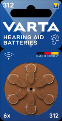 24607101416 Hearing aid battery, zinc air, 7.8x3.45 mm, Aid 312, pack of 6