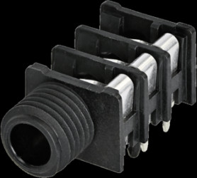 6.35 mm jack panel socket, 3 pole (stereo), PCB connection, PA, NRJ3HF-1