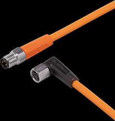 Sensor actuator cable, M8 cable plug, straight, A to M8 cable socket, angled, A, 3 pole/3 pole, 2 m, PVC, orange, 3 A, EVT157
