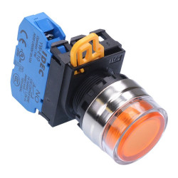 YW4L-MF2E10Q0A Amber 22mm Metal Bezel Momentary Shrouded Push Button Switch NO IP65 IDEC