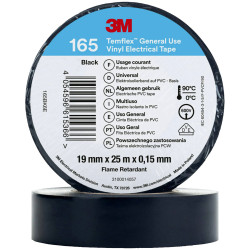 3M 165BK6E Temflex&#x2122; 165 Electrical Tape Black 25 m x 19 mm 1 pc