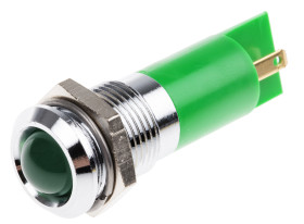 Lampka kontrolna do montażu panelowego 12V ac, zielona 14mm LED Chrom Końcówka lutownicza RS PRO