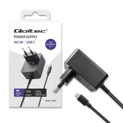 Qoltec Ładowarka Super FAST PD do Raspberry PI 4 USB-C 15W 5V 3A Czarna