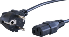 Device connection cable, Europe, plug type E + F, angled on C13 socket, straight, H05VV-F3G0.75 mm², black, 500 mm, VII-H05VVF3G