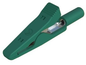 Miniature alligator clip, green, max. 4 mm, L 41.5 mm, CAT O, crimp connection, 930318104