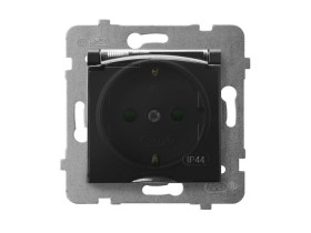 ARIA Gniazdo hermetyczne z uziemieniem schuko IP-44 z przesłonami torów prądowych wieczko przezroczyste czarny metalik GPH-1USP/