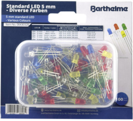 LED assortment box, THT, Ø 5 mm, red/green/blue/white/yellow, 120 to 2000 mcd, 35°, 00430328