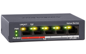 DS-3E0105P-E/M(B) - switch PoE 4-port + 1 RJ45