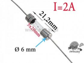 2,0A bezpiecznik szklany wolny; 5x20mm osiowy 2szt