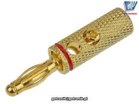 Wtyk banan metalowy gold - czerwony