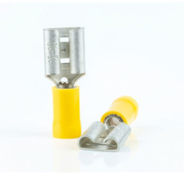 Insulated flat plug sleeve, 2.8 x 0.5 mm, 4.0 to 6.0 mm², AWG 12 to 10, brass, tin-plated, yellow, BYB-4-07F5050