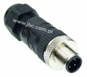 RSCQ 4/9, M12, 4 styki, złącze męskie (wtyk) proste, dławik SW19 (4-8mm), nakrętka metalowa, czarne, LUMBERG, 69225, RSCQ49, ZM1