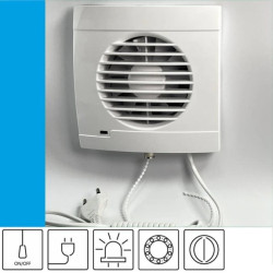 Wentylator domowy Vulkan RK100+ klapka zwrotna, przewód z wtyczką, łożysko kulkowe, kontrolka LED, fi 100 mm, kolor biały