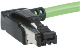 System cable, RJ11/RJ14 plug, angled to open end, Cat 5, PVC, 1 m, green, 09470600024
