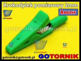 Krokodylek 2mm do przewodów miernika ZIELONY