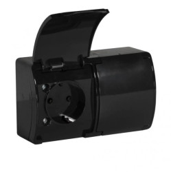 KOALA Gniazdo podwójne SCHUKO natynkowe wodoodporne IP44 czarne 182-05