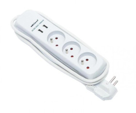 Przedłużacz 3-gniazdowy, +2xUSB 5VDC /2.1A, 1,5m szary, 3x1,0mm OWY / 24205