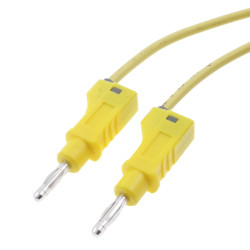 Przewód silikonowy 1mm2 z 2 wtykami prostymi 4mm 20A z dodatkowym gniazdem 4mm, 1.5m żółty