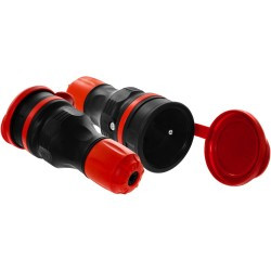 Gniazdo z klapką hermetyczną Getfort IP54, 2p+Z, 16A, czarne z czerwoną nakrętką