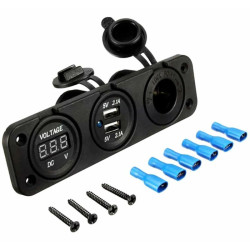 Gniazdo zapalniczki voltomierz 2xUSB 2,1A Hermetyczne montażowe