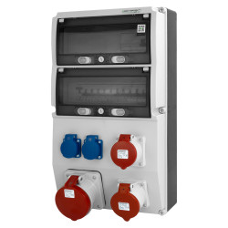 Rozdzielnica budowlana 63A 32A 16A CEE 2x230V eXT-S/FI Schuko z zabezpieczeniami gniazda Mennekes Doktorvolt DV-0847-D