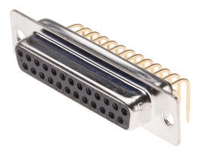 Złącze D-Sub 25-pinowe Żeński Kąt Proste Przewlekany raster 2.77mm Złoto na niklu