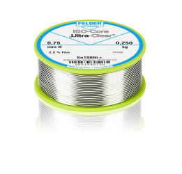 Lut bez ołowiu średnica 0.75mm Felder Lottechnik 0% Pb temp. topnienia 227°C 250g 0.7% Cu 99.3% Zn