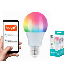 Żarówka LED E27 10W RGB-W TUYA A60 WiFi Smart, Multikolor + Biały, 230V