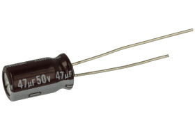 Kondensator; elektrolityczny; niskoimpedancyjny; UPW1H470MED; 47uF; 50V; UPW; fi 6,3x11mm; 2,5mm; przewlekany (THT); luzem; Nich