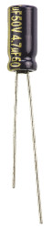 Aluminiowy kondensator elektrolityczny 4.7μF 50V dc Radialny, Otwór przelotowy Panasonic roztaw: 2mm 5 (Dia.) x 11mm