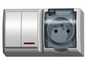 FALA Wyłącznik podwójny świecznikowy z podświetleniem + gniazdo pojedyncze wieczko przezroczyste biały ZH-Ł2SG/00/d OSPEL