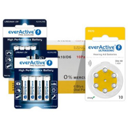 60 x baterie do aparatów słuchowych everActive ULTRASONIC 10 + 4szt LR6 / AA + 4szt LR03 / AAA everActive Pro Alkaline