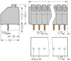PCB terminal, 9 pole, pitch 3.5 mm, AWG 24-16, 8 A, push-in cage clamp, gray, 250-109