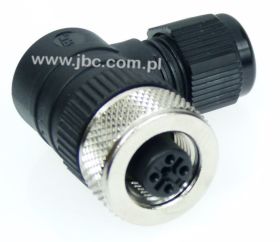 RKCW 4/7, M12, 4 styki, złącze żeńskie (gniazdo) kątowe, dławik SW15 (3-6.5mm), nakrętka metalowa, czarne, LUMBERG, 11258, RKCW4