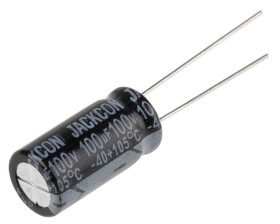 Kondensator 100μF 100V dc Radialny, Otwór przelotowy RS PRO roztaw: 5mm 10 (Dia.) x 20mm
