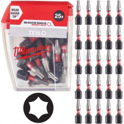Bity udarowe do wkrętarki TORX TX15 25mm 1/4" HEX Shockwave MILWAUKEE 25szt